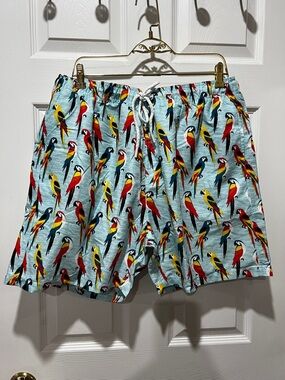 Rising Men's Board Swim Trunk Shorts Parrot Print Size XXL Mesh Liner Blue Multi
